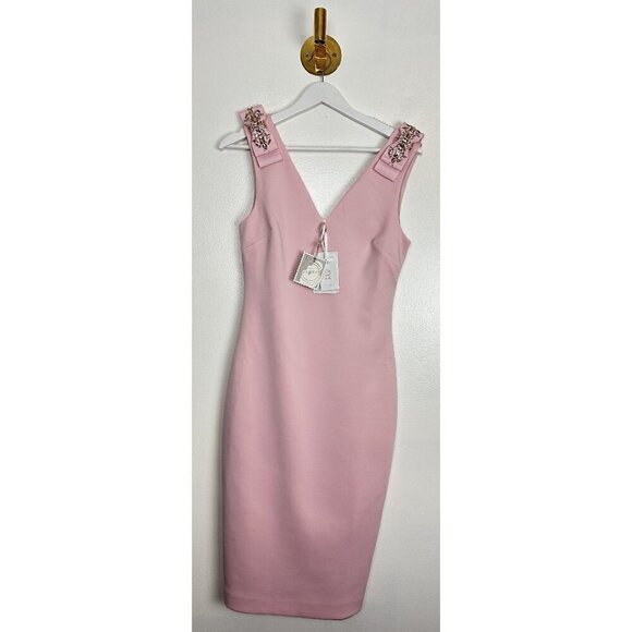 TED BAKER London Belliah Bow Shoulder Body-Con Dress in Dusky Pink Size US 2 NWT - Picture 3 of 12